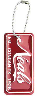 Personalized mini license plate key tags for car dealerships.
